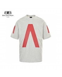 Balenciaga Red Logo Graphic T-Shirt (Gray)
