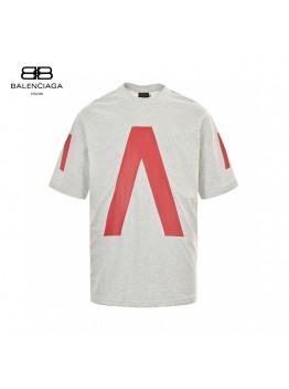 Balenciaga Red Logo Graphic T-Shirt (Gray)