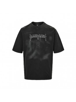 BALENCIAGA DISTRESSED LOGO T-SHIRT BLACK