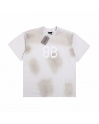 BALENCIAGA DISTRESSED LOGO T-SHIRT WHITE GREY