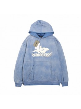 BALENCIAGA GRAPHIC LOGO HOODIE BLUE