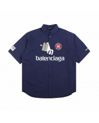 BALENCIAGA LOGO DESIGN BUTTON-UP SHIRT NAVY
