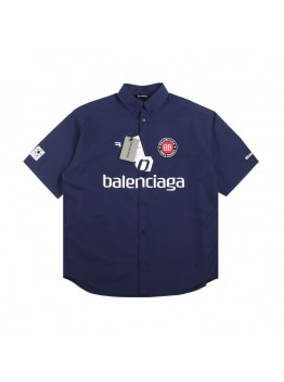 BALENCIAGA LOGO DESIGN BUTTON-UP SHIRT NAVY