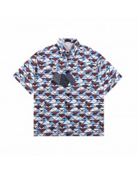 BALENCIAGA PATTERNED SHORT SLEEVE SHIRT BLUE BROWN