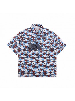 BALENCIAGA PATTERNED SHORT SLEEVE SHIRT BLUE BROWN