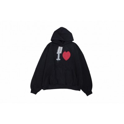 Balenciaga Black Hoodie with "I Love" Graphic