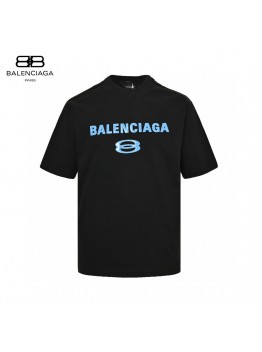 Balenciaga Blue Logo T-Shirt (Black)