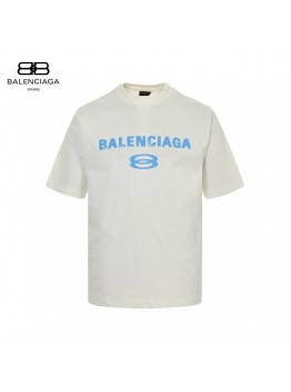 Balenciaga Blue Logo T-Shirt (White)