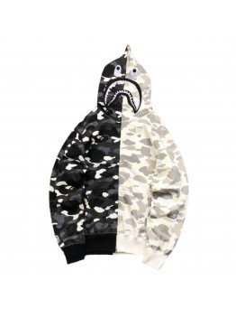 BAPE CITY CAMO HALF SHARK FULL ZIP HOODIE WHITE/BLACK