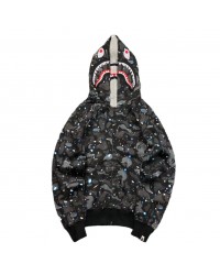 BAPE SPACE CAMO DOUBLE SHARK FULL ZIP HOODIE BLACK
