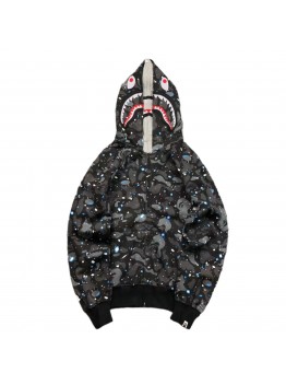 BAPE SPACE CAMO DOUBLE SHARK FULL ZIP HOODIE BLACK