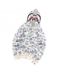 BAPE SPACE CAMO DOUBLE SHARK FULL ZIP HOODIE WHITE