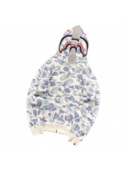 BAPE SPACE CAMO DOUBLE SHARK FULL ZIP HOODIE WHITE