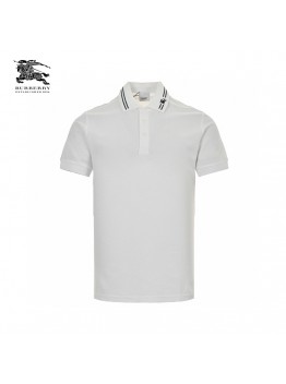 Burberry Striped Collar Polo Shirt in White