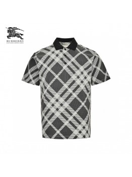 Burberry Geometric Check Polo Shirt (Black and White)