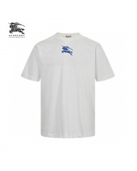 Burberry White T-Shirt with Blue Equestrian Knight Logo