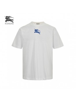 Burberry White T-Shirt with Blue Equestrian Knight Logo