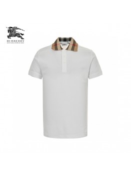 Burberry Polo Shirt with Check Collar (White)