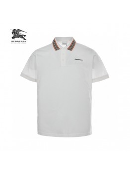 Burberry Striped Collar White Polo Shirt