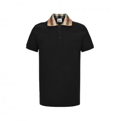BURBERRY CHECK COLLAR POLO SHIRT BLACK
