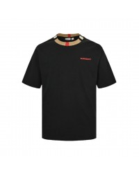 BURBERRY CHECK COLLAR T-SHIRT BLACK