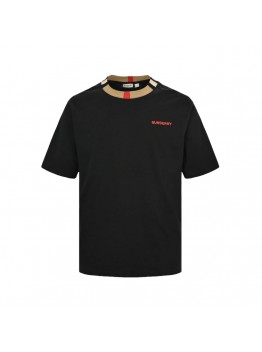 BURBERRY CHECK COLLAR T-SHIRT BLACK