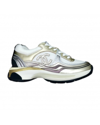 CHANEL CC RUNNERS SNEAKERS WHITE AND GOLD