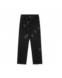 CHROME HEARTS BLACK CROSS PATCH JEANS BLACK