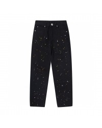 CHROME HEARTS PAINT DRIP YELLOW CROSS PATCH JEANS BLACK