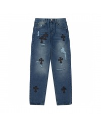 CHROME HEARTS BLACK CROSS PATCH JEANS DENIM