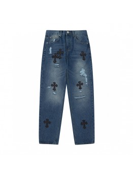 CHROME HEARTS BLACK CROSS PATCH JEANS DENIM