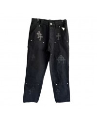 CHROME HEARTS BLACK DOUBLE KNEE CARPENTER JEANS