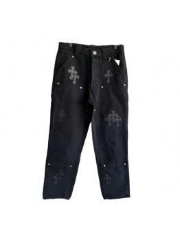 CHROME HEARTS BLACK DOUBLE KNEE CARPENTER JEANS