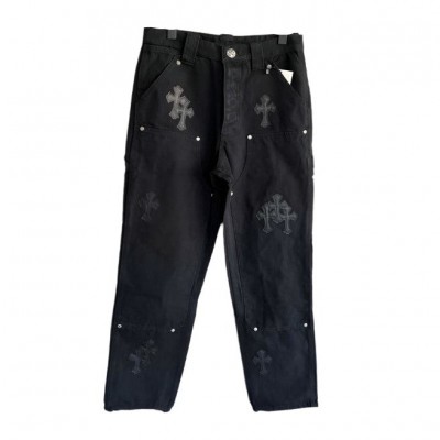 CHROME HEARTS BLACK DOUBLE KNEE CARPENTER JEANS
