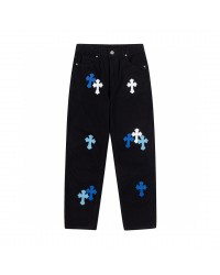CHROME HEARTS BLUE CROSS PATCH JEANS BLACK