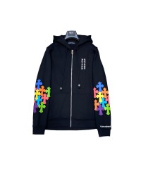 CHROME HEARTS MULTICOLOR CROSS PATCH ZIPPER HOODIE BLACK