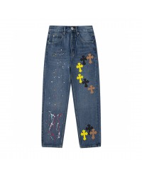 CHROME HEARTS PAINT DRIP CROSS PATCH JEANS DENIM