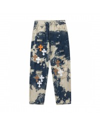CHROME HEARTS TIE DYE WHITE ORANGE CROSS PATCH JEANS