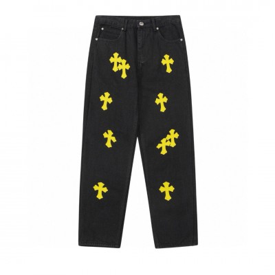 CHROME HEARTS YELLOW CROSS PATCH JEANS BLACK