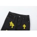 CHROME HEARTS YELLOW CROSS PATCH JEANS BLACK