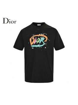 Dior Multicolor Logo Black T-Shirt