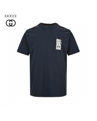 Gucci Navy Blue T-Shirt with Vertical Logo Patch