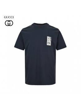 Gucci Navy Blue T-Shirt with Vertical Logo Patch