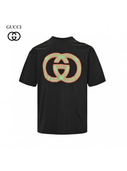 Gucci Multicolor Interlocking G Logo Black T-Shirt
