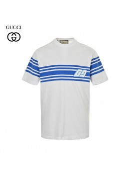 Gucci GG Blue Stripe White T-Shirt