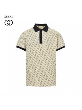 Gucci Beige and Black Patterned Polo Shirt