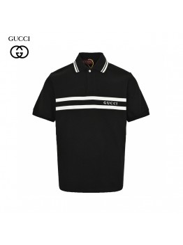 Gucci Striped Logo Polo Shirt (Black)