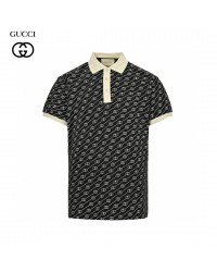 Gucci Black and Beige Patterned Polo Shirt