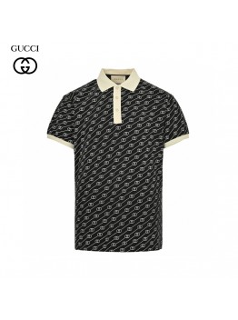 Gucci Black and Beige Patterned Polo Shirt