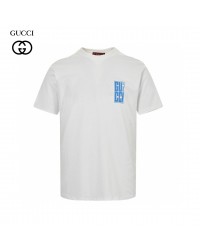 Gucci White T-Shirt with Blue Vertical Logo Patch
